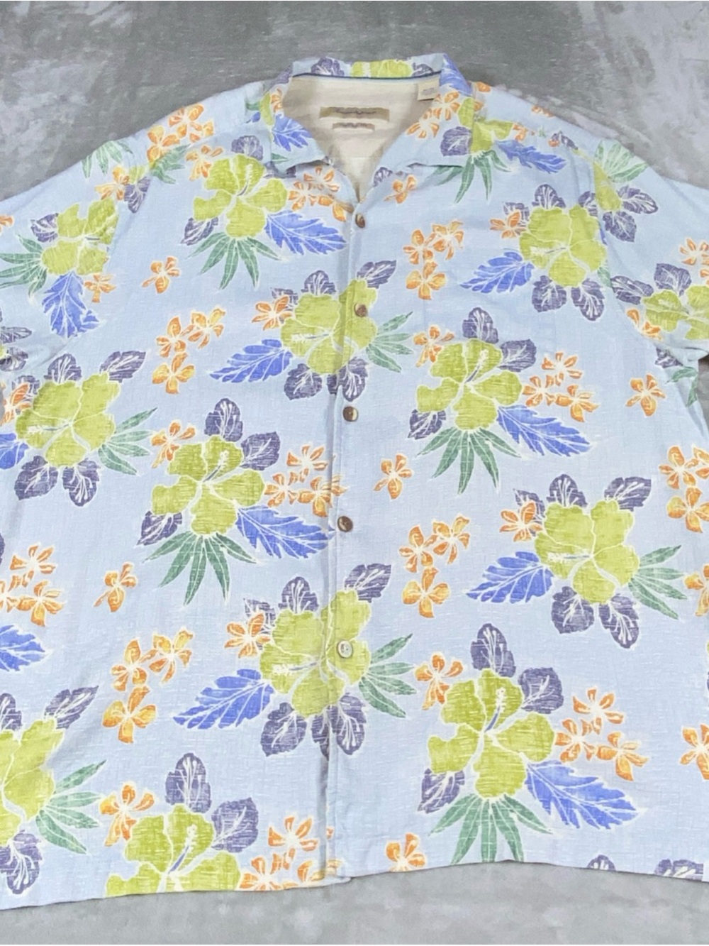 Tommy Bahama Men’s XL Original Fit Silk Hawaiian Camp Shirt Y2K Blue Floral